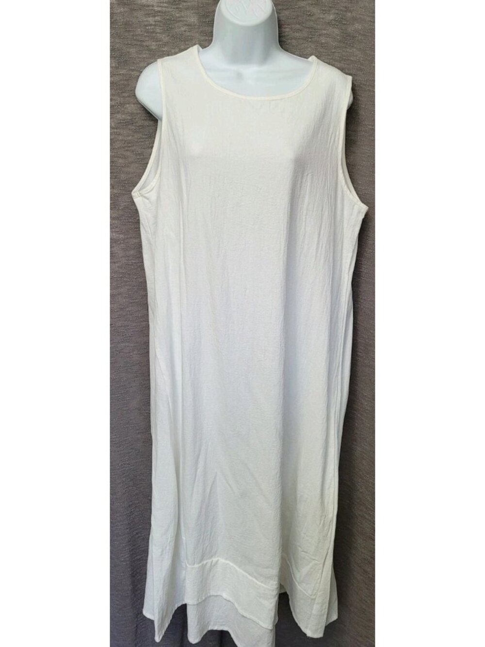 Cotton Midi  Sleeveless Tank Dress Large Cotton Lagenlook Artsy Womens  White